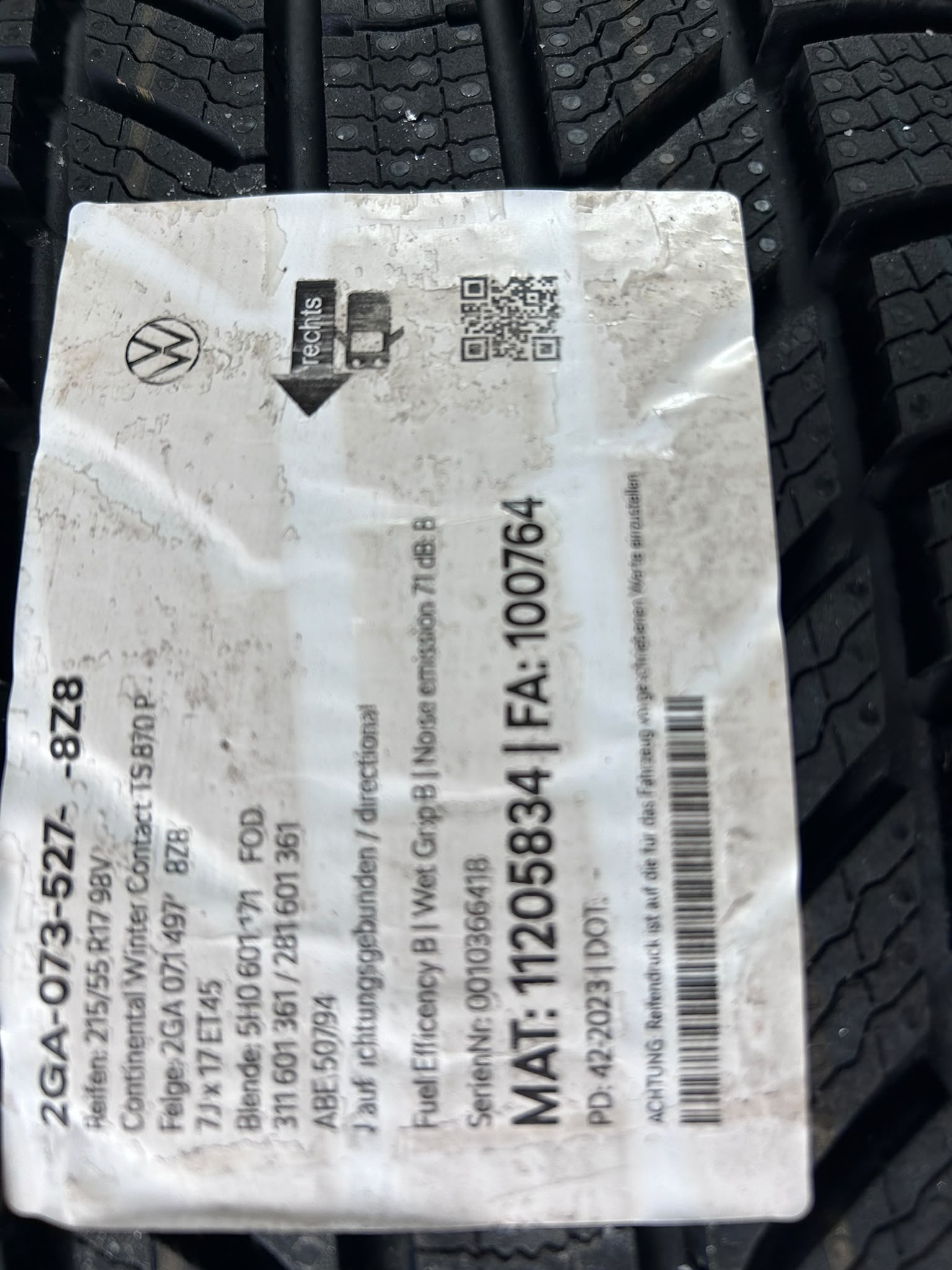 cerchi in lega originali VW T-Roc 17 2GA601025M pneumatici Continental